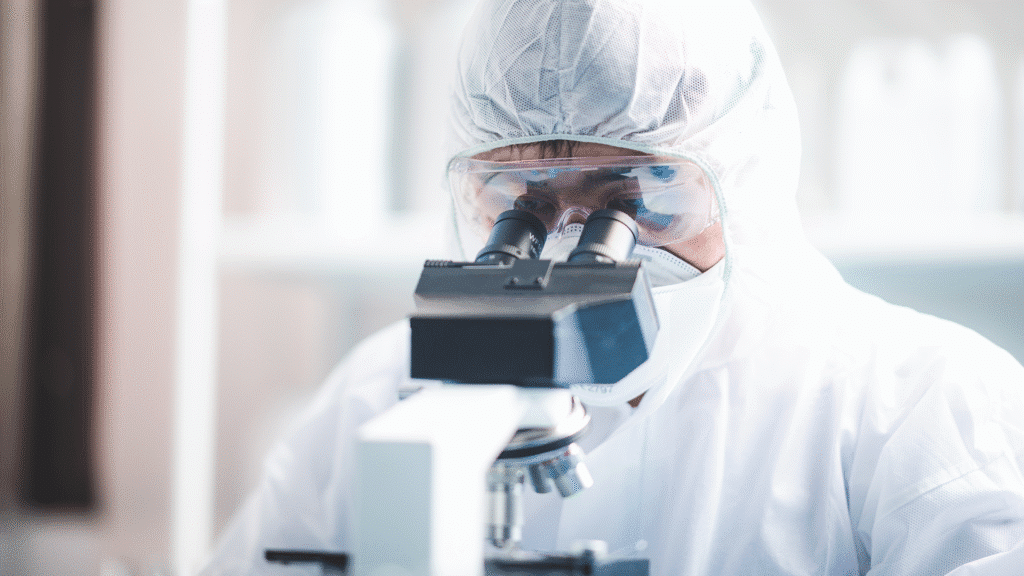 Scientist in PPU uses microscope